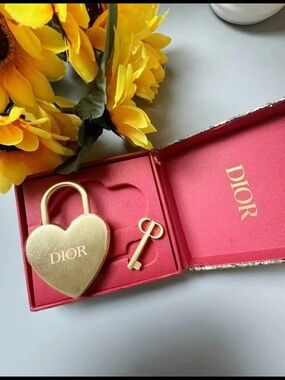 Dior Gold Heart Padlock and Key Charm - Gold
